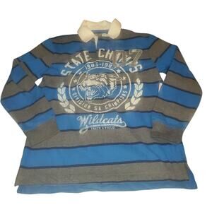 NEW Old Navy Size M (8) Boys Graphic Collared Polo Blue Striped Wildcats Preppy